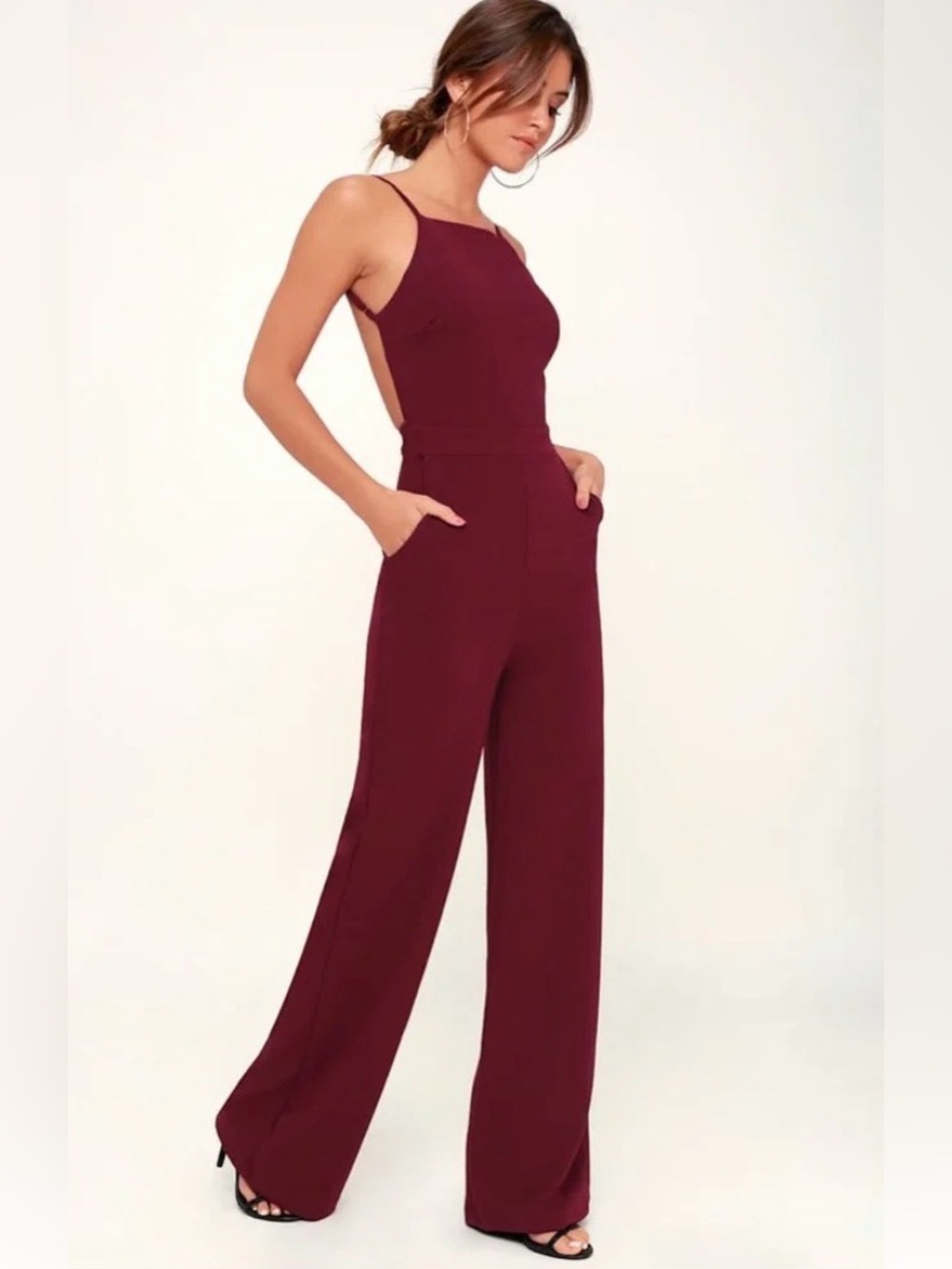 Lulus Backless Wide-Leg Jumpsuit in Burgundy NWT Size Large